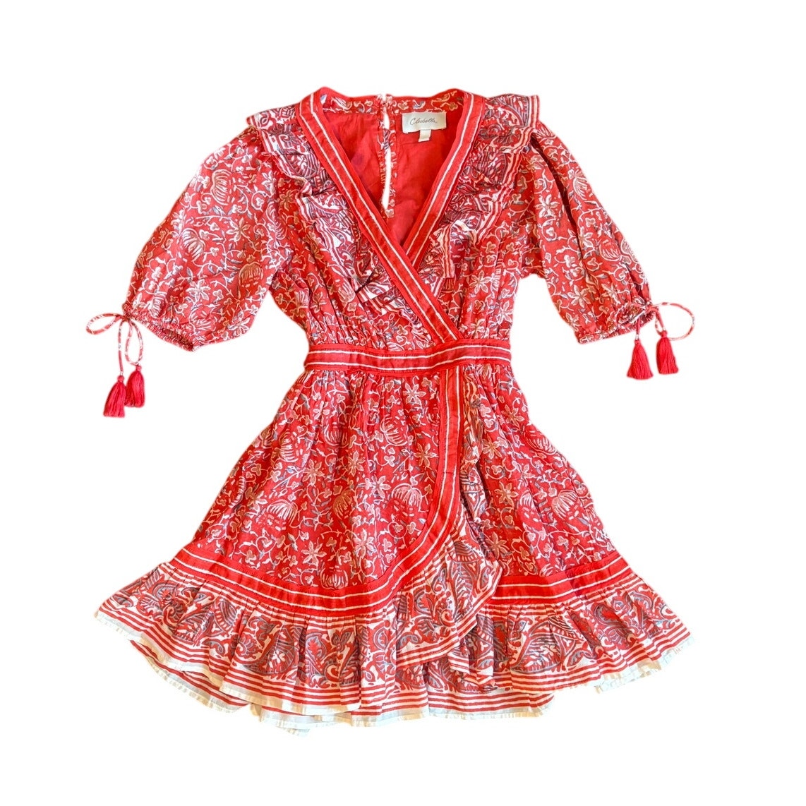 Stunning Cleobella Red Wrap Dress - Tassel & Ruffle Details